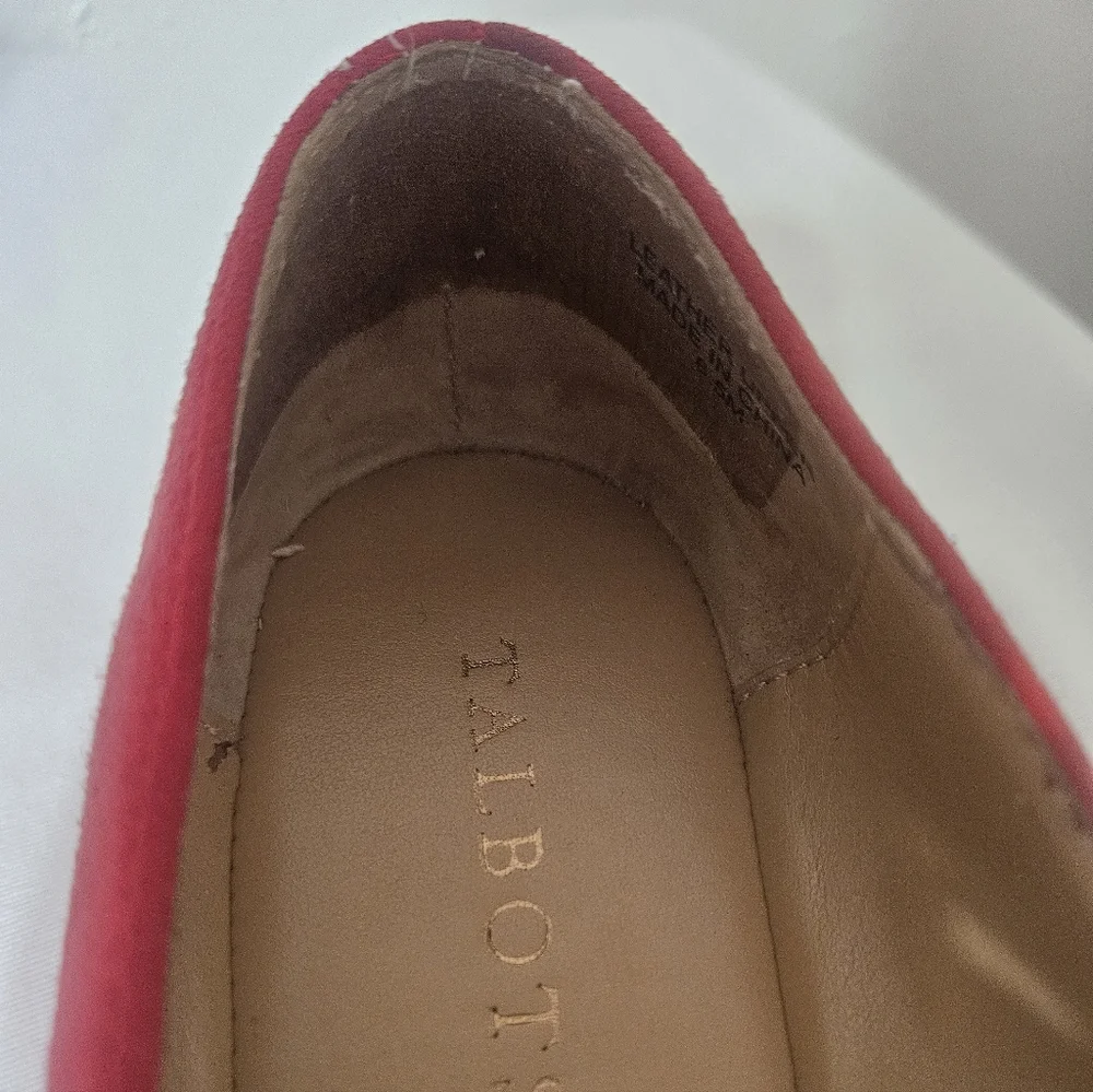 Talbots Francesca Red Suede Driving Flats Bow Tassel Pointed Toe 6.5